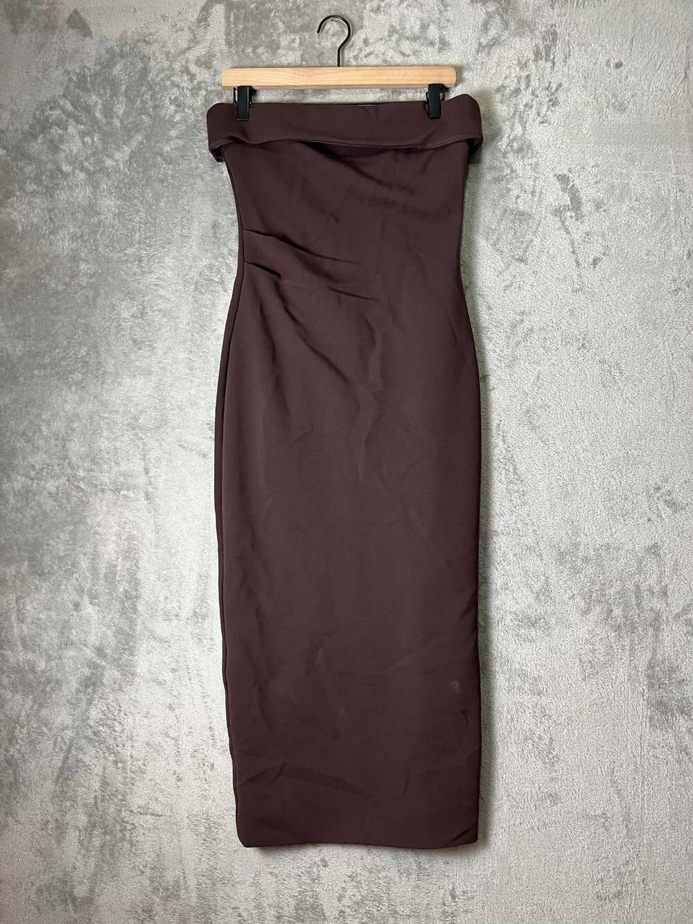 Aritzia Babaton Figureknit Eyecatcher Strapless Foldover Bodycon Midi Brown Med